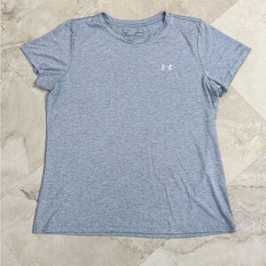 Under Armour HeatGear Blue Gray Athletic Women’s XL Loose Fit Gym Workout Tee